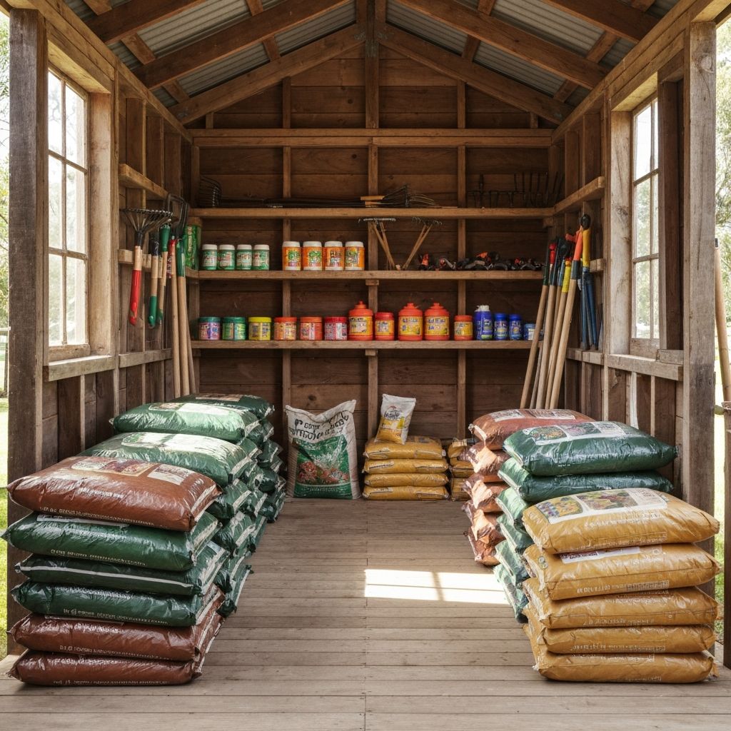 Garden supplies neatly arranged at Marty's Garden Supplies